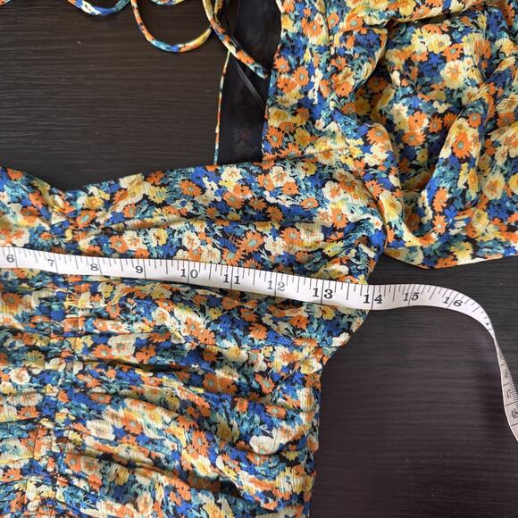 ASTR The Label Top Womens XS Floral Ruched Puff Sleeve Blouse Cottagecore Boho - Picture 9 of 11